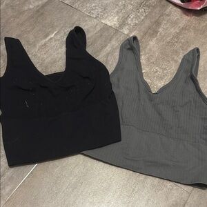 SHEIN Black and Gray V-Neck Tank Tops